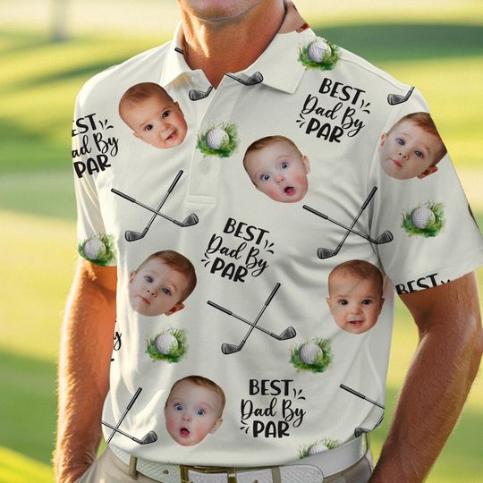 Custom Face Kids Best Dad By Par Polo Shirt, Father's Day Gift, Custom Golf Lovers Short Sleeve Shirt, Dad Birthday Gifts