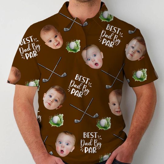 Custom Face Kids Best Dad By Par Polo Shirt, Father's Day Gift, Custom Golf Lovers Short Sleeve Shirt, Dad Birthday Gifts