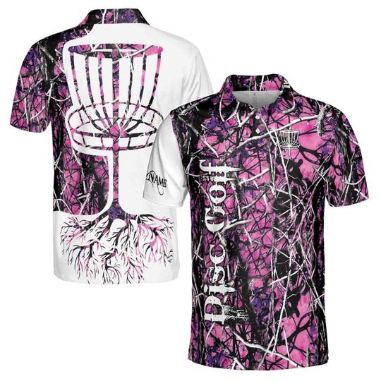 Custom Name Dark Pink Jungle Deep Heart Disc Golf Polo Shirt