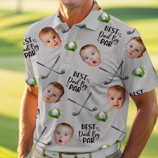 Custom Face Kids Best Dad By Par  Polo Shirt, Father's Day Gift, Custom Golf Lovers Short Sleeve Shirt, Dad Birthday Gifts