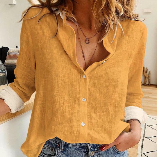Boho So Soft Solid Color Women's Linen Casual Shirt, Button Up Shirt, Disney Vintage Shirt