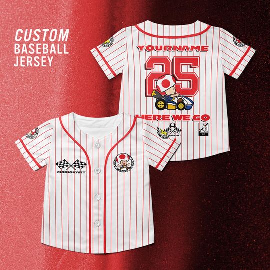 Custom Toad Mario Kart Baseball Jersey, Nintendo Mario Toad Mushroom Kingdom Shirt, Mario Kart Shirt, Nintendo Universal Studio Trip Shirt