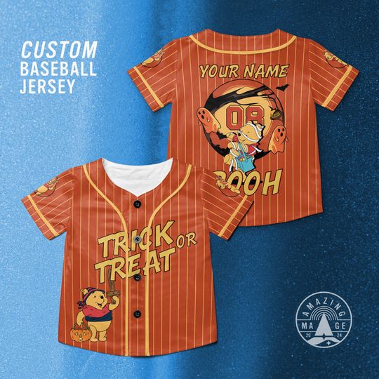 Custom Pooh Trick or Treat Baseball Jersey, Disney Trick or Treat Halloween Shirt, Winnie the Pooh and Friends Spooky Season Disney Trip