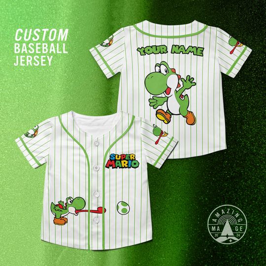 Custom Yoshi Super Mario Baseball Jersey, Yoshi Super Mario Bros Jersey Shirt, Super Mario Nintendo Universal Studio Trip Shirt