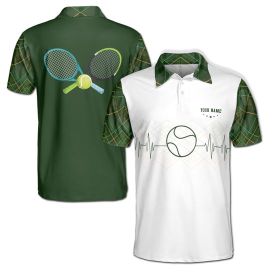 Customized Name Heartbeat with Tennis Player Polo S-5XL