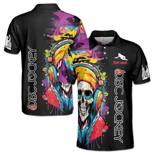 Customized Skull DJ Disc Jockey Play Music Polo