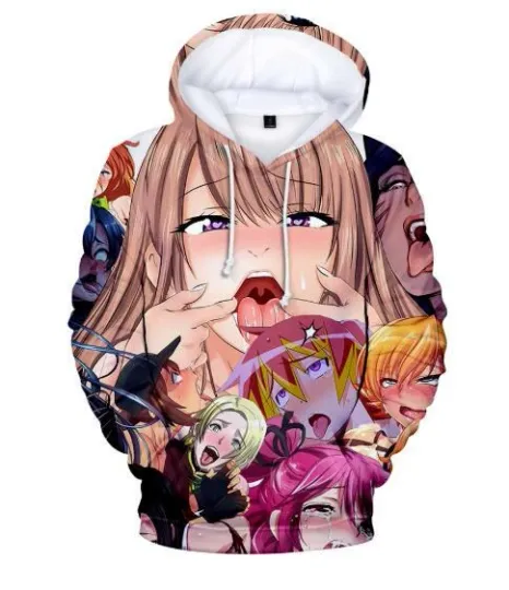 hen Ahegao Anime Manga Hooded Pullover Sweatshirt Hoodie Pullover Sweater Coat