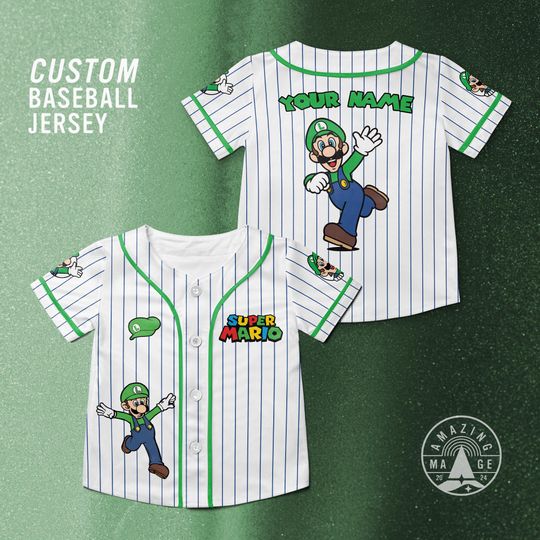 Custom Luigi Super Mario Baseball Jersey, Nintendo Super Mario Shirt, Luigi Super Mario Shirt Mario Nintendo Universal Studio Trip Shirt
