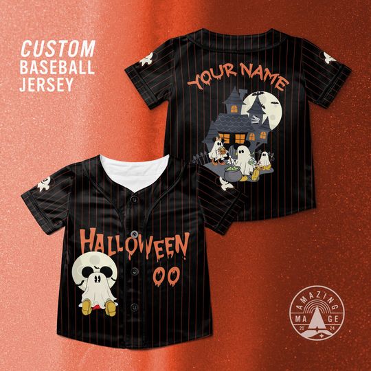 Mickey and Friends Halloween Ghost Baseball Jersey, Haunted House Halloween Disney Shirt, Disney Shirt, Disney Halloween Christmas Gift