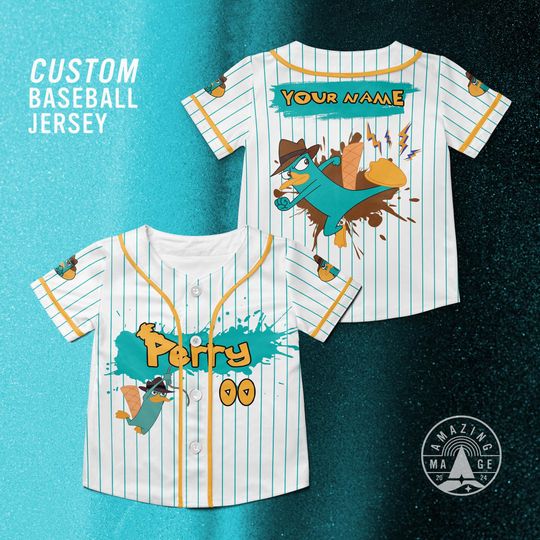 Custom Perry the Platypus Disney Baseball Jersey, Perry in Phineas and Ferb movie Shirt, Disney Characters Shirt, Disney Trip Gift