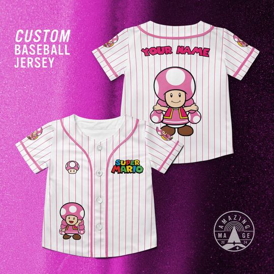 Custom Toadette Mushroom Kingdom Super Mario Baseball Jersey, Nintendo Super Mario Jersey Shirt, Mario Nintendo Universal Studio Trip Shirt