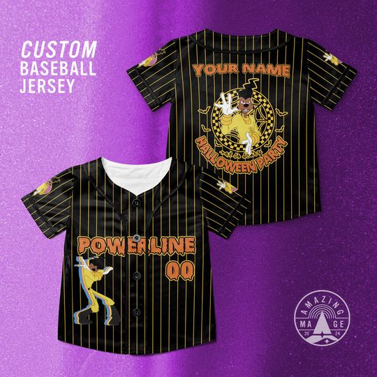 Custom Powerline Halloween Party Baseball Jersey, Disney Halloween Shirt, A Goofy Movie Spooky Season Disney Shirt Gift.