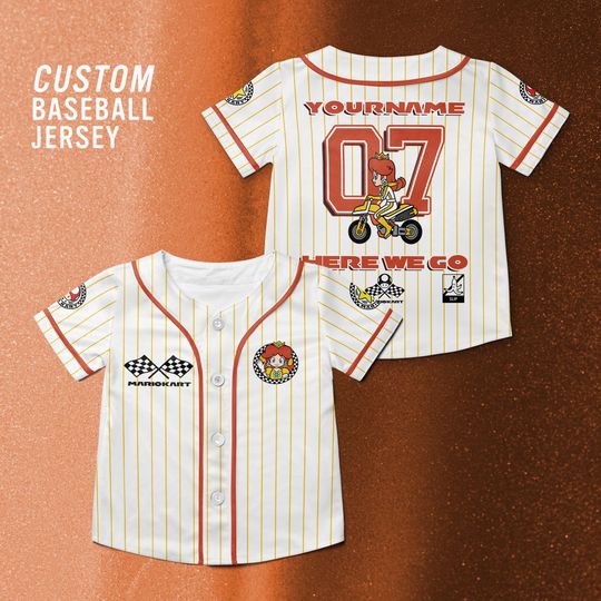 Custom Daisy Mario Kart Baseball Jersey, Daisy Nintendo Super Mario Jersey Shirt, Mario Kart Shirt, Nintendo Universal Studio Trip Shirt