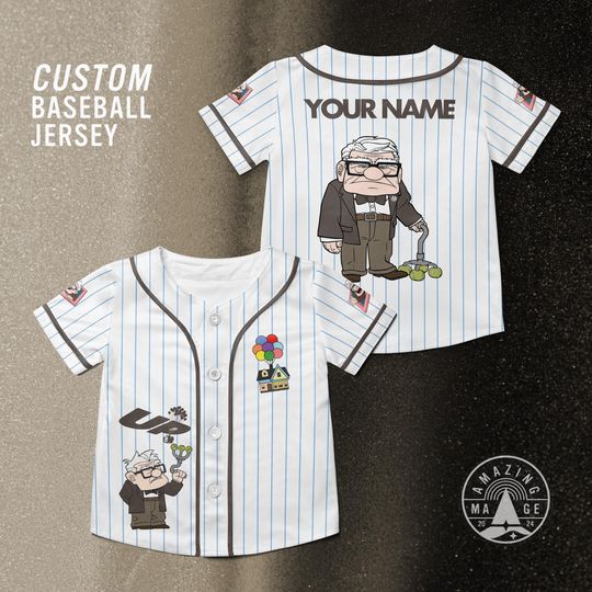 Custom Carl Up Movie Baseball Jersey, Disney Up Movie Jersey Shirt, Carl Volunteer Boy Vintage Shirt, Disney Vacation Trip Shirt