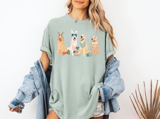 Golden Retriever Easter T-Shirt, Dog Mom Gift, Trendy Easter Dog Shirt