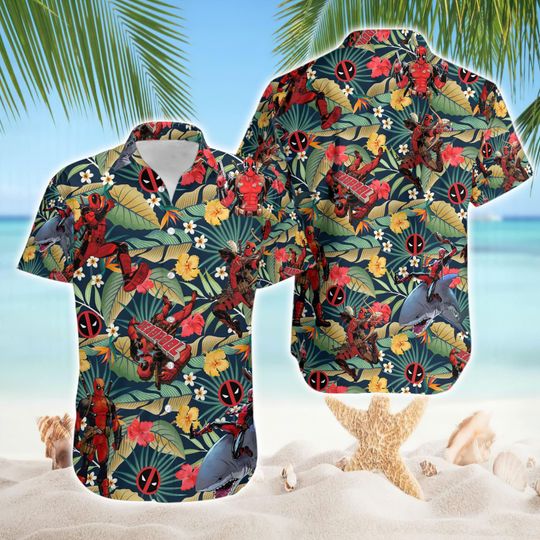 Deadpool Hawaii Shirt, Superhero Hawaii Shirt, Summer Button Up Hawaiian Shirt, DisneylandVacation Shirt, Family Trip Shirt,Superhero Shirt
