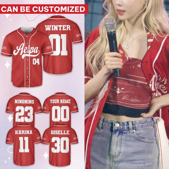 Custom Aespa Red Kpop Baseball Jersey, Cheap moment like Winter, Kpop Merch