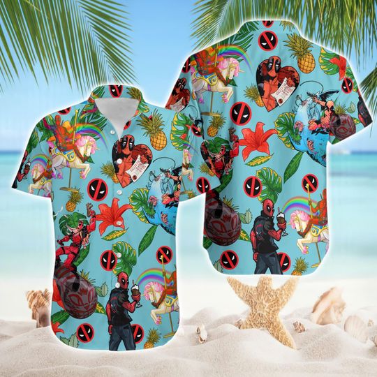 Deadpool Hawaii Shirt, Superhero Hawaiian Shirt, Summer Button Up Hawaiian Shirt, Deadpool Halloween Costume, Family Vacation Shirt