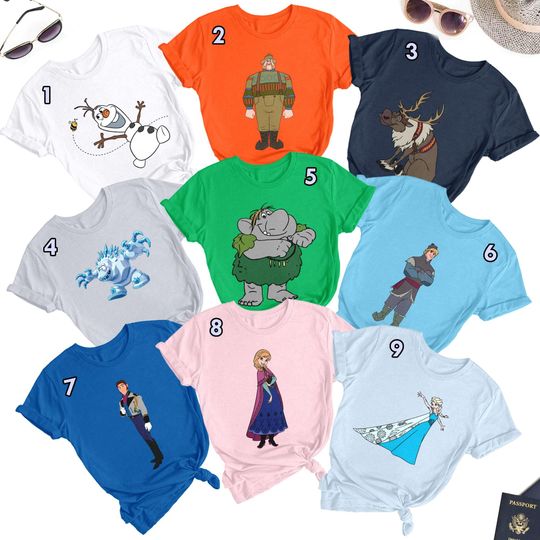 Custom Ice Queen And Other Character Group Matching T-Shirt, Winter Kingdom Movie Shirt, Custom Animated Ice Princess Family Shirts