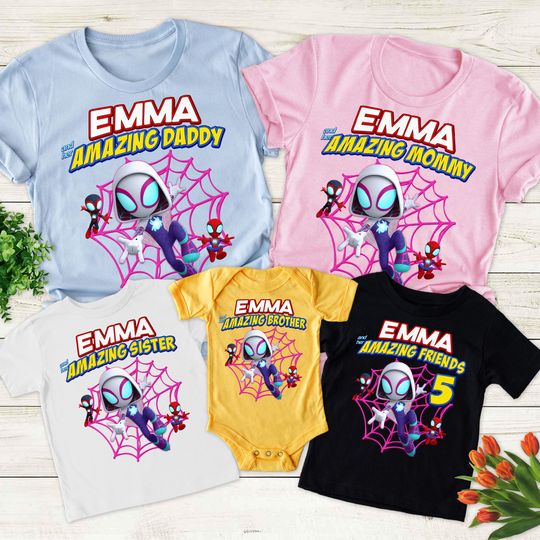 Personalized Spider Birthday Girl Shirt, Spidey Amazing Friends Matching T-Shirt, Superhero Shirt For Kids, Family Party Theme Outfits