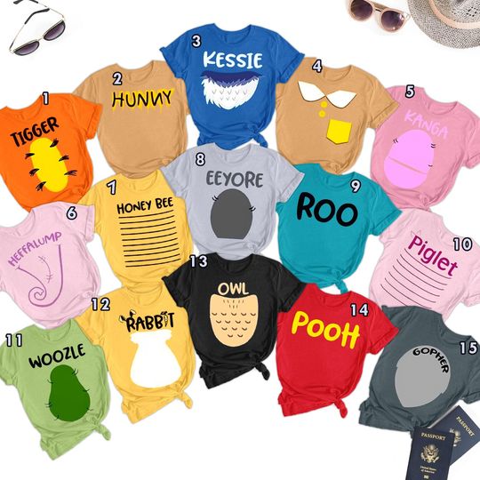 Pooh And Friends Matching Cosplay, Halloween Costume For Family Group Shirts, Birthday Party Gift, Character Movie Halloween Cosplay Tee