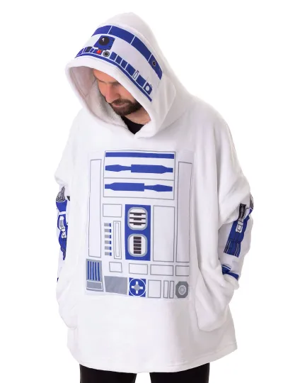 Star Wars White R2D2 Blanket Hoodie, Gift For Halloween, Christmas, Birthday