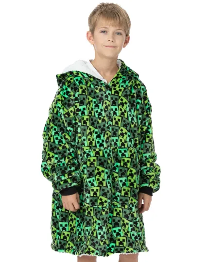 Minecraft Green All-Over Print Creeper Blanket Hoodie, Gift For Halloween, Christmas, Birthday