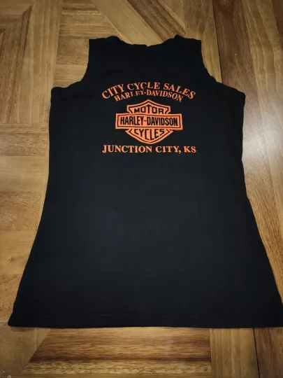 Haarleyy Davidson Black Sleeveless Tank Top Sz Med Junction City Kansas American