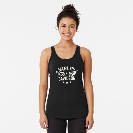 Haarleyy Davidson stylized logo with wings and stars Racerback Tank Top