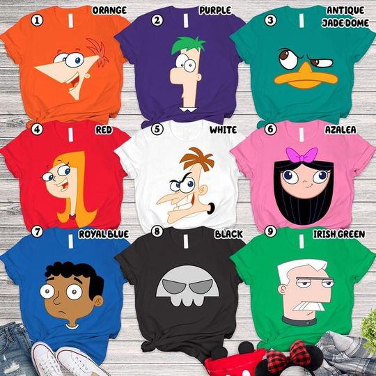 Disneyland Phineas & Ferb Characters Costume Shirt, Perry Dr Heinz Isabella Buford Jeremy, Phineas And Ferb Movie Shirt
