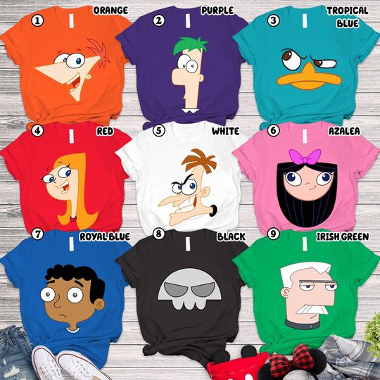 Disneyland Phineas And Ferb Big Face Costume Tshirt, Phineas And Ferb Movie 2025 Tee, Halloween Cosplay,Halloween Family Trip