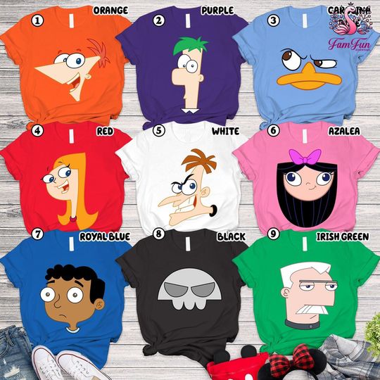 Halloween Costume T-shirt Phineas And Ferb, Phineas and Ferb Shirt, Phineas and Ferb Matching Shirt, Phineas and Ferb Characters Shirts