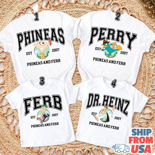 Phineas & Ferb Characters Shirt, Phineas and Ferb Shirt, Dr Heinz Isabella Buford Jeremy Perry the Platypus Shirt, Family Matching Shirt