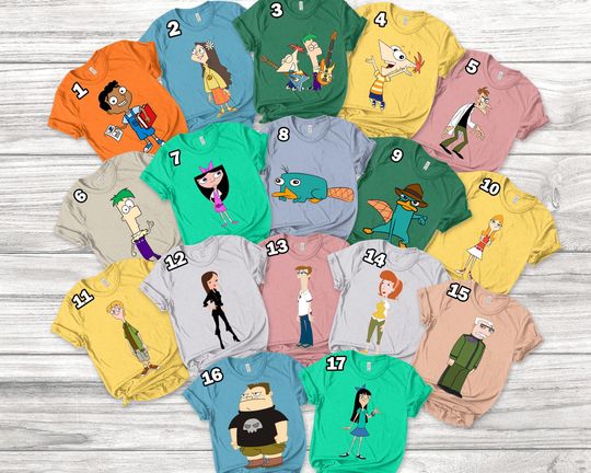 Disney Phineas & Ferb Characters Shirt, Candace Perry Dr Heinz Isabella Buford Jeremy Baljeet, Phineas And Ferb Movie Birthday Shirt
