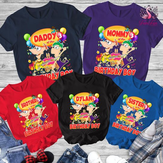 Personalized Phineas and Ferb Birthday Family Shirts, Custom Phineas and Ferb Birthday Shirt, Phineas and Ferb Shirt, Birthday Boy Shirt