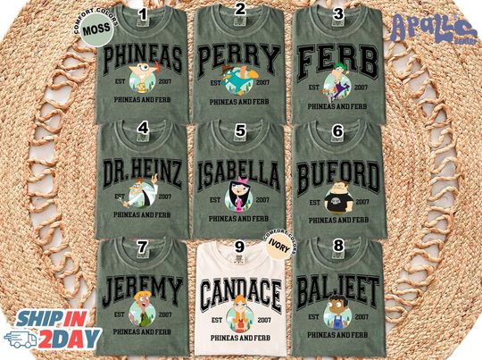 Phineas & Ferb Characters Shirt, Phineas and Ferb Shirt, Dr Heinz Isabella Buford Jeremy Perry the Platypus Shirt, Family Matching Shirt