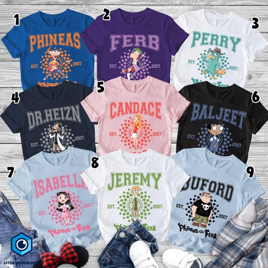 Phineas and Ferb Characters Shirt, Phineas & Ferb Group Shirt, Family Disneytrip Shirt, Phineas and Ferb Fan Shirt, Multiple Designs