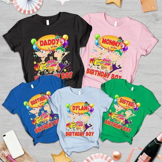 Personalized Phineas And Ferb Birthday Family Matching Comfort Colors Shirt, Perry The Platypus Shirt, Phineas And Ferb Birthday Trip Shirt