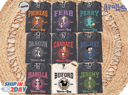 Phineas and Ferb Character Group Shirt, Perry the Platypus Shirt, Family Matching Shirt,Vacation Shirt