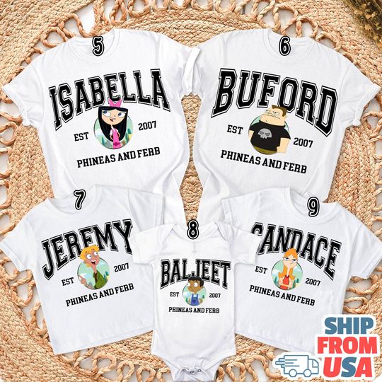 Phineas & Ferb Characters Shirt, Phineas and Ferb Shirt, Dr Heinz Isabella Buford Jeremy Perry the Platypus Shirt, Family Matching Shirt