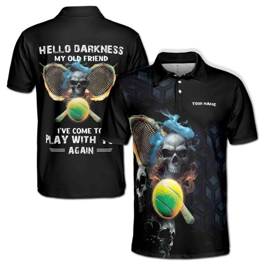 Custom Name Hello Darkness My Old Friend Skull Tennis Polo Shirt