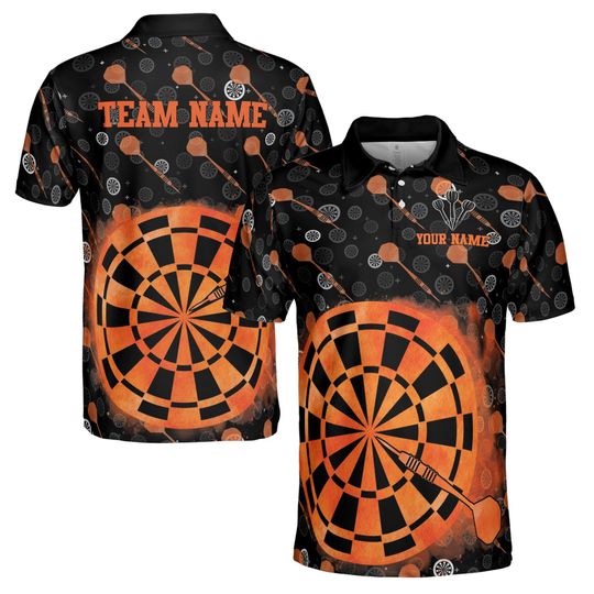 Customized Darts Team Lover Black and Orange Polo Shirt