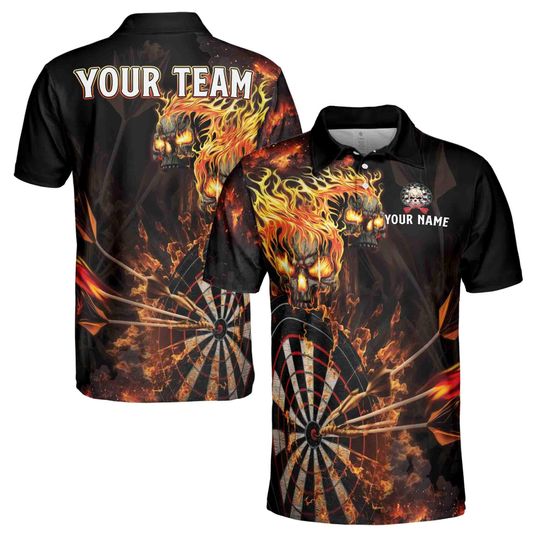 Custom Name Darts Skull Flame Darts Team Polo Shirt