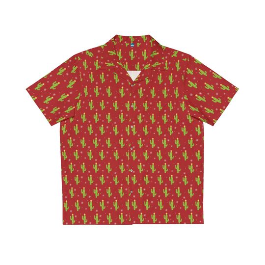 Christmas Cactus Men’s Hawaiian Shirt – Festive Holiday Vacation Outfit