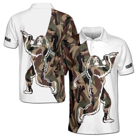 Men Golf Custom Name Big Foot Golfing Colorful Polo Shirt
