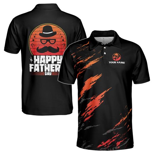 Custom Name Father Gift for Dad Black Orange Stroke Polo Shirt