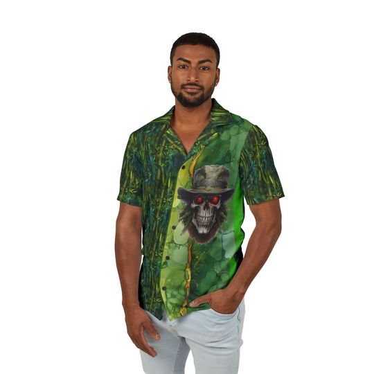 Military Jungle Hawaiian Shirt – Sniper Skull Camp Top for Gamers and Veterans