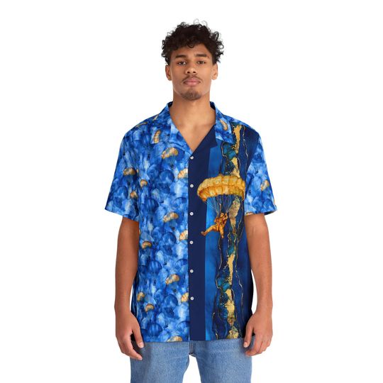 Parachuting Hawaiian Shirt – Tropical Aloha Camp Top for Skydiving Lovers