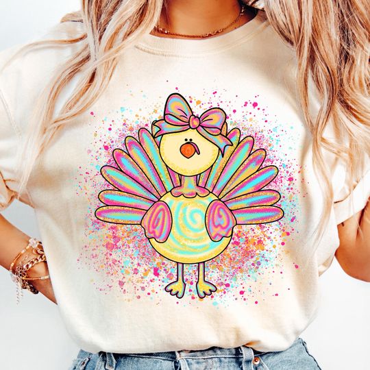 Thanksgiving Turkey Coquette Sweatshirt, Preppy Fall Pumpkin Illustration, Girl Turkey Graphic