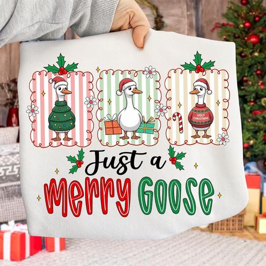 Merry Christmas Goose Sweatshirt, Santa Goose, Holiday Sublimation, Christmas Coquette